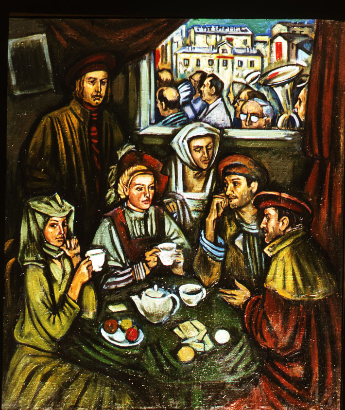 «Чаювання у середньовічних костюмах». 1988. Полотно, олія